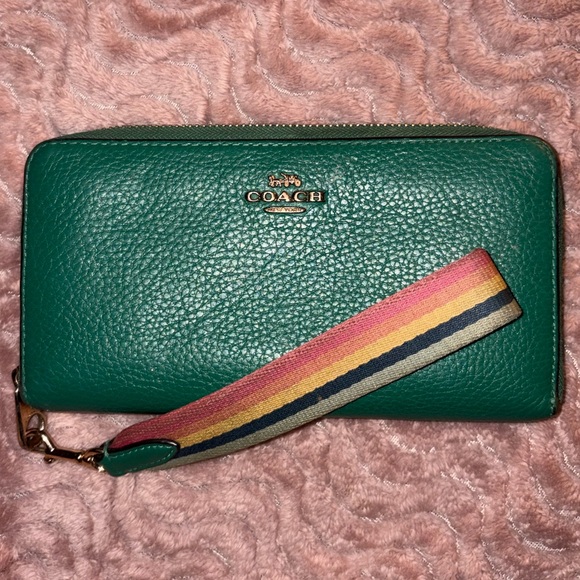 Coach Handbags - Coach Green Leather Wallet with Multicolor Pride Strap St Paddy’s Day